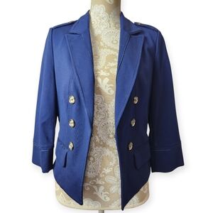 WHBM Blazer Womens Navy Nautical Beach Work Casual Stretch Coastal Blue Size 8